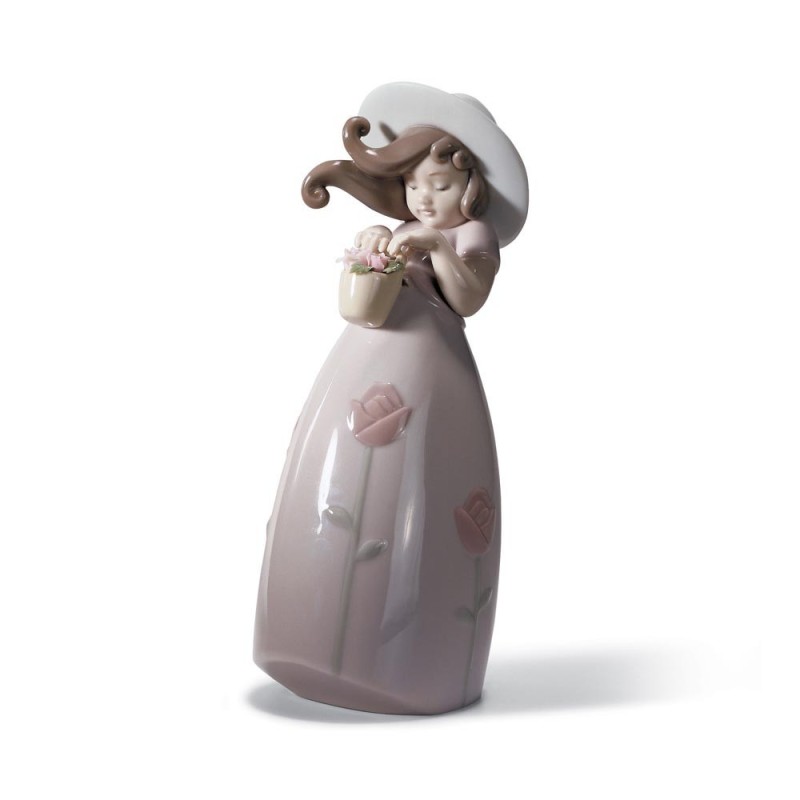 Lladrò Statua Bimba piccola rosa in porcellana handmade