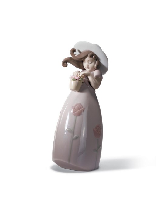 Lladrò Statua Bimba piccola rosa in porcellana handmade