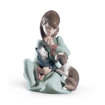 Lladrò Statua Ragazza con animali in porcellana handmade