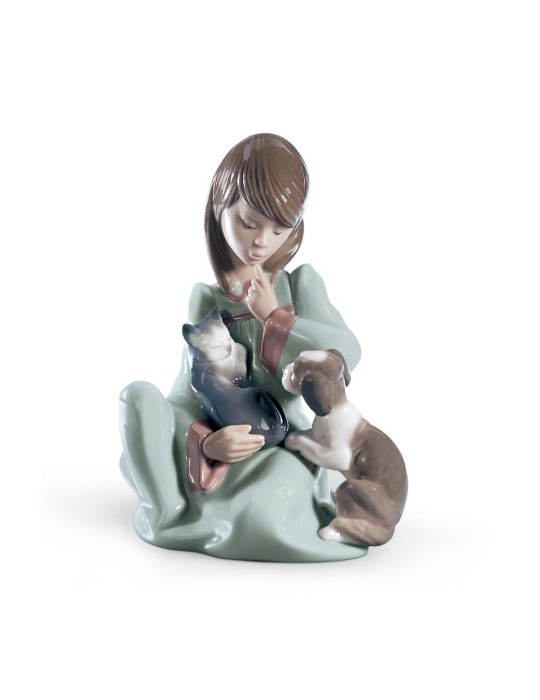 Lladrò Statua Ragazza con animali in porcellana handmade