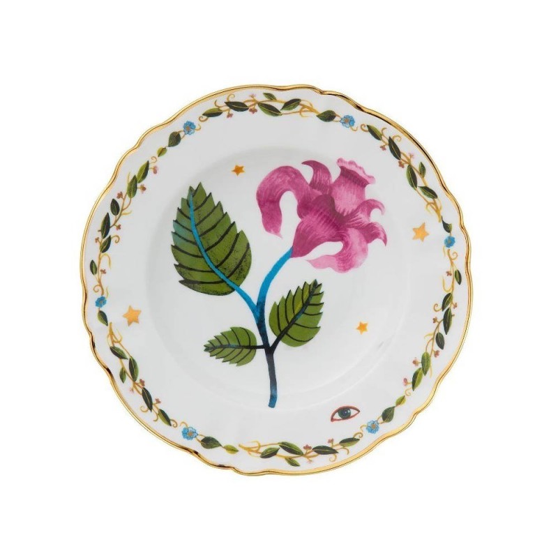 Piatto Fondo Ø23 cm Fiore Rosa con Decoro Oro – Porcellana Elegante | Bitossi Home