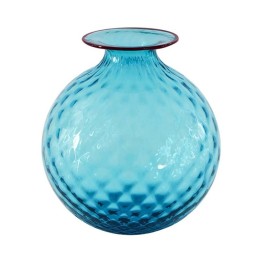 100.29 AQ RV-Venini vaso Monofiore Balloton acquamarina filo rosso Ø21.5cm Candida Celiento