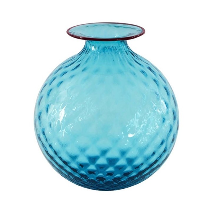 100.29 AQ RV-Venini vaso Monofiore Balloton acquamarina filo rosso Ø21.5cm Candida Celiento