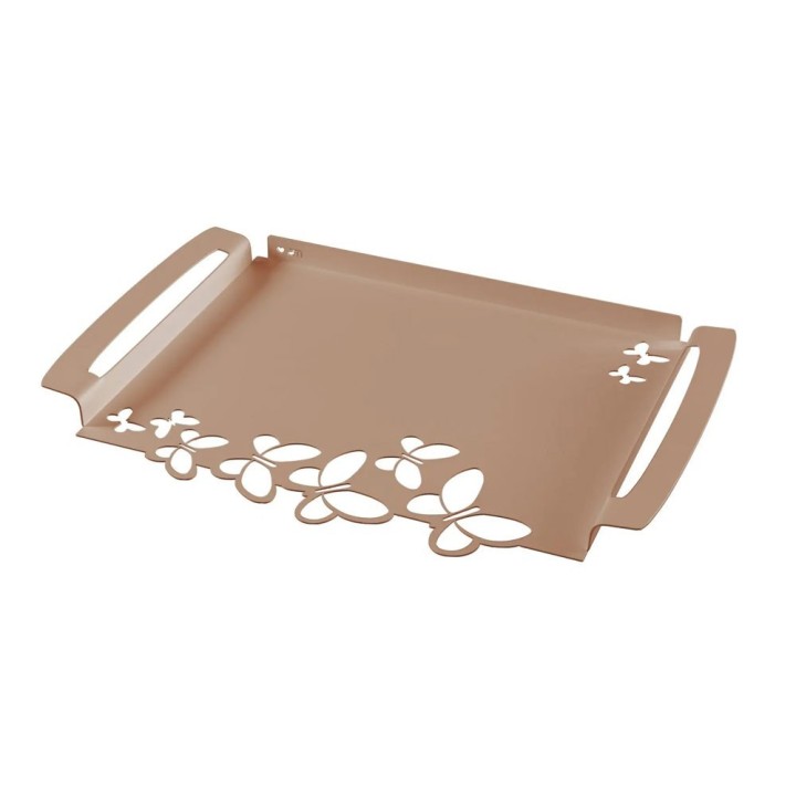 Arti e Mestieri Vassoio Butterfly grande beige in ferro