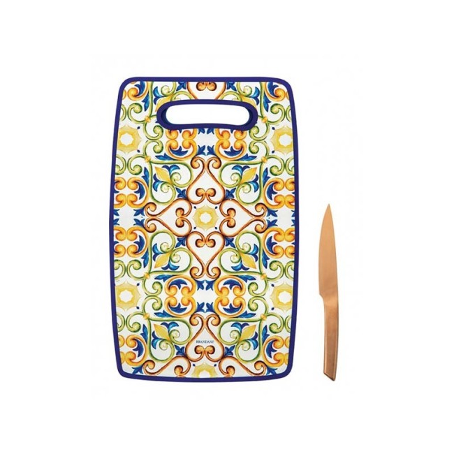 Set Tagliere Medicea Brandani in New Bone China con Coltello Inox Rose Gold - 32x23 cm
