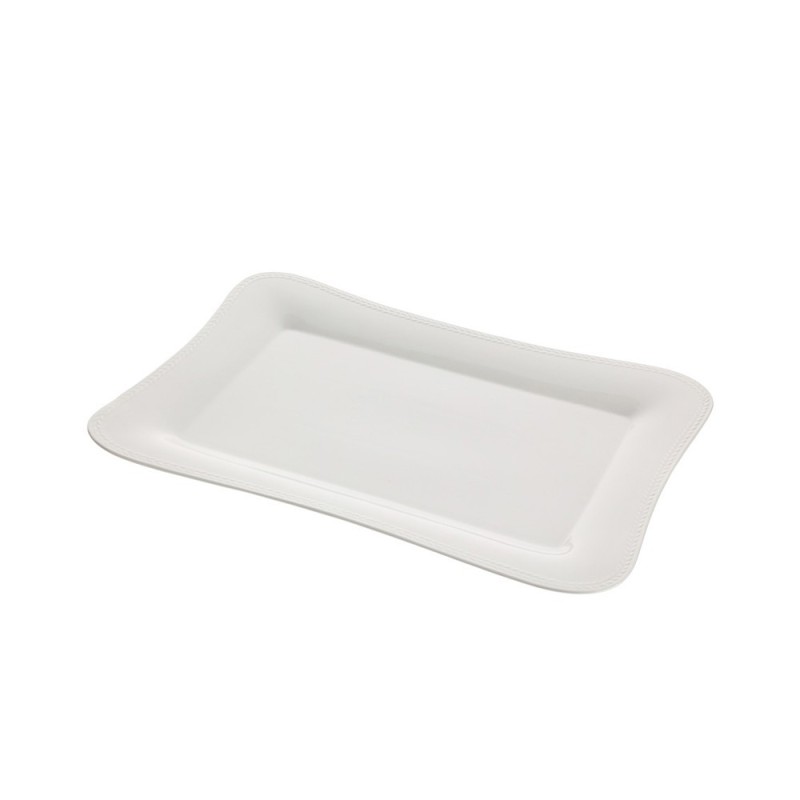 Vassoio Rettangolare Sagomato in Porcellana Bianca con Decoro "Alloro" – Hervit Creations (30,5 x 21 cm)