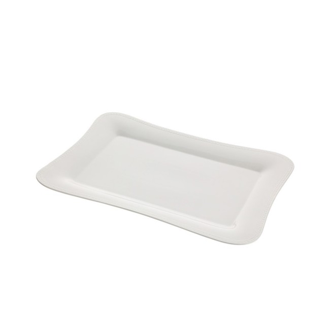 Vassoio Rettangolare Sagomato in Porcellana Bianca con Decoro "Alloro" – Hervit Creations (30,5 x 21 cm)