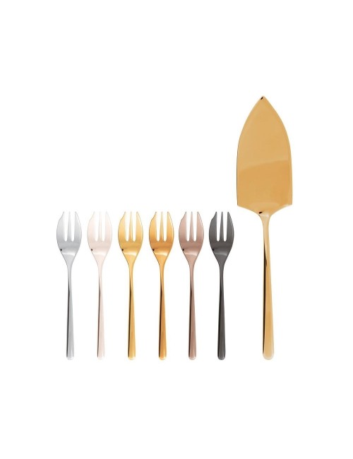 Set 6 Forchette Dolce e Pala Torta Linear PVD Mix